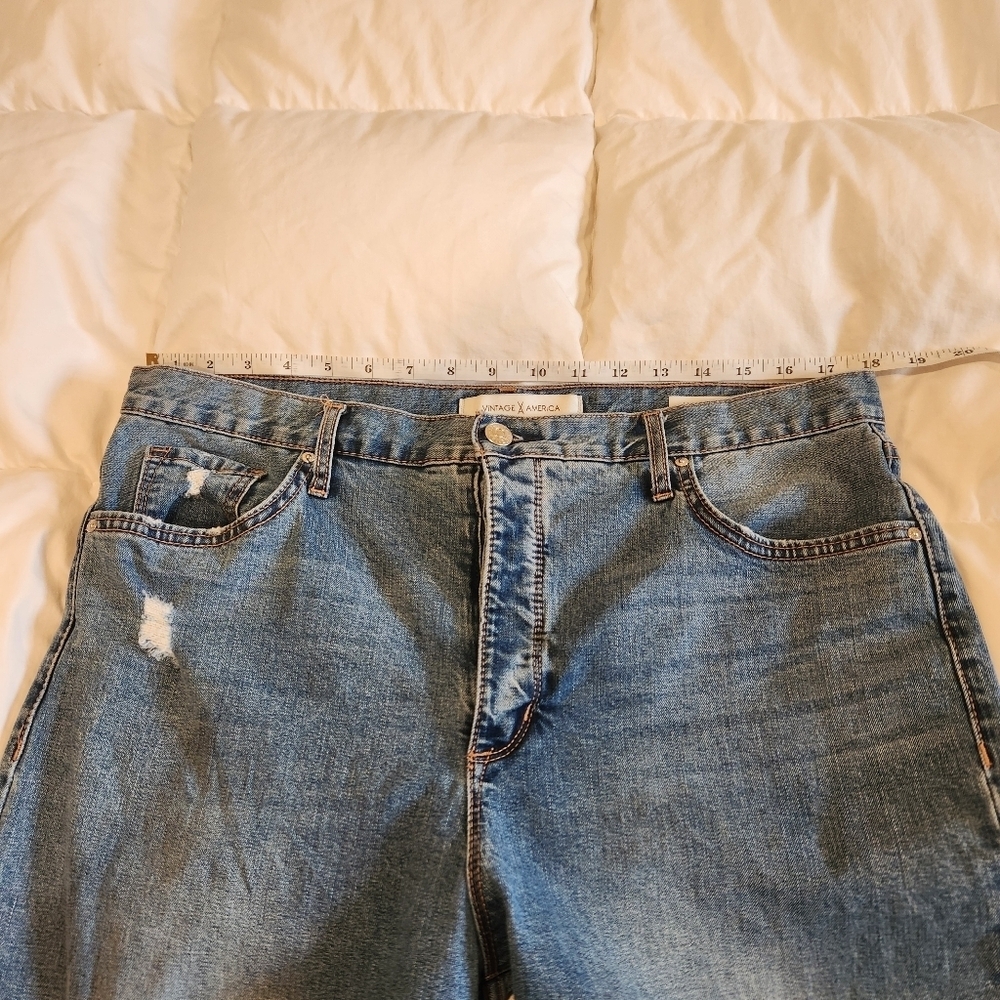 Vintage America Button Fly Jeans Women’s Size 32 Distressed Fringe Cuff Convert - Picture 5 of 16